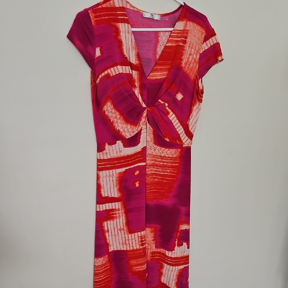 Natori Vibrant Pink and Red Women's Cap Sleeve Pullover Dress M